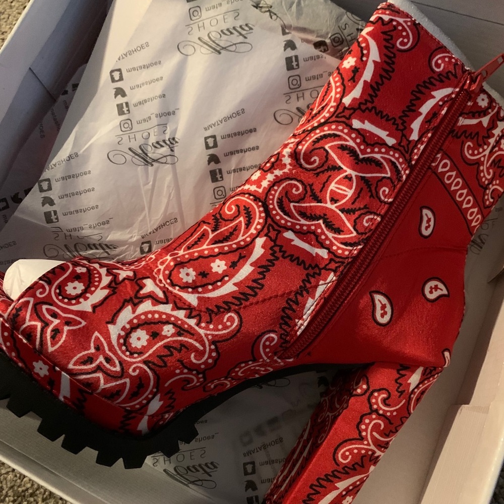 Red bandana heels